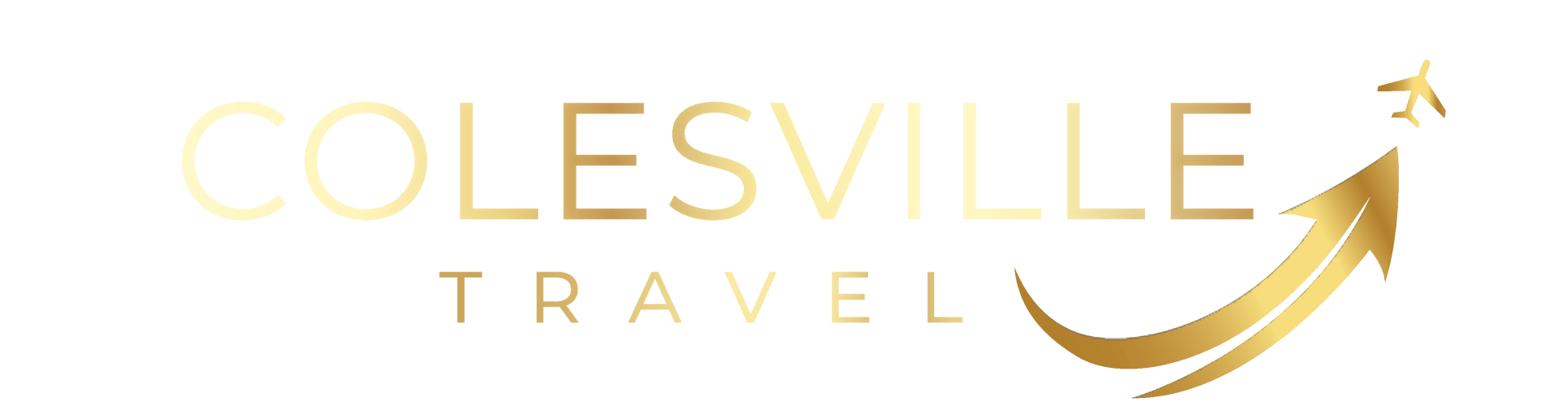 A logo for colesville travel with a gold arrow pointing up.