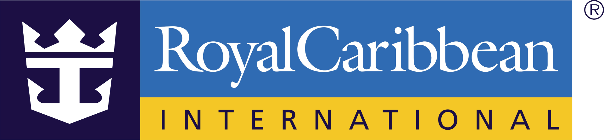 A blue and yellow logo for royal caribbean international
