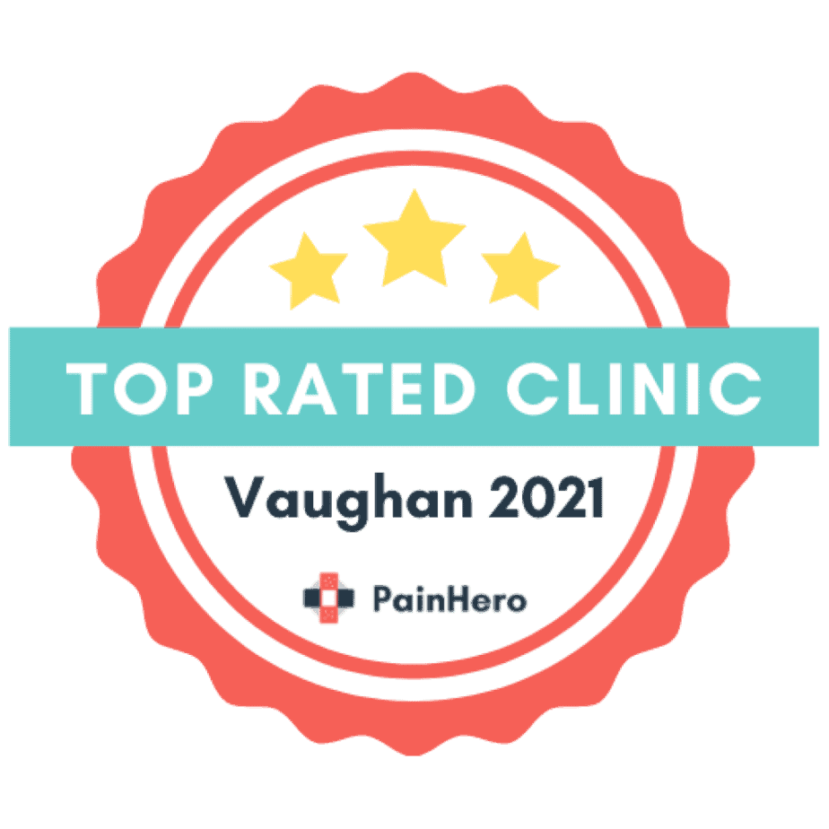 Red and white badge with