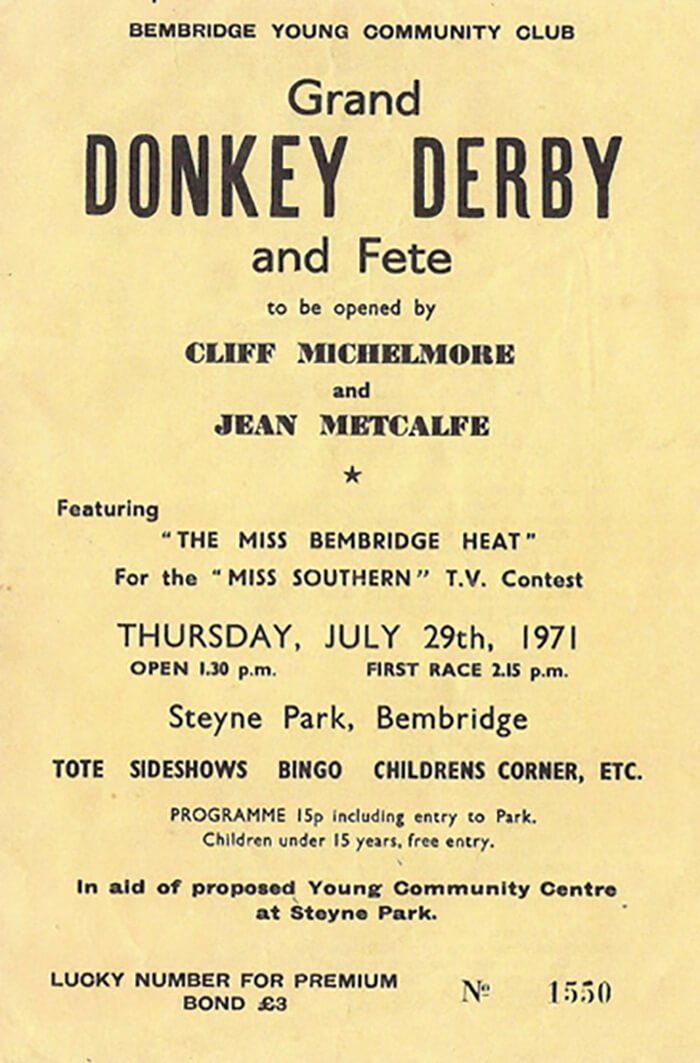 Poster for the Grand Donkey Derby in Bembridge, 1971, Isle of Wight