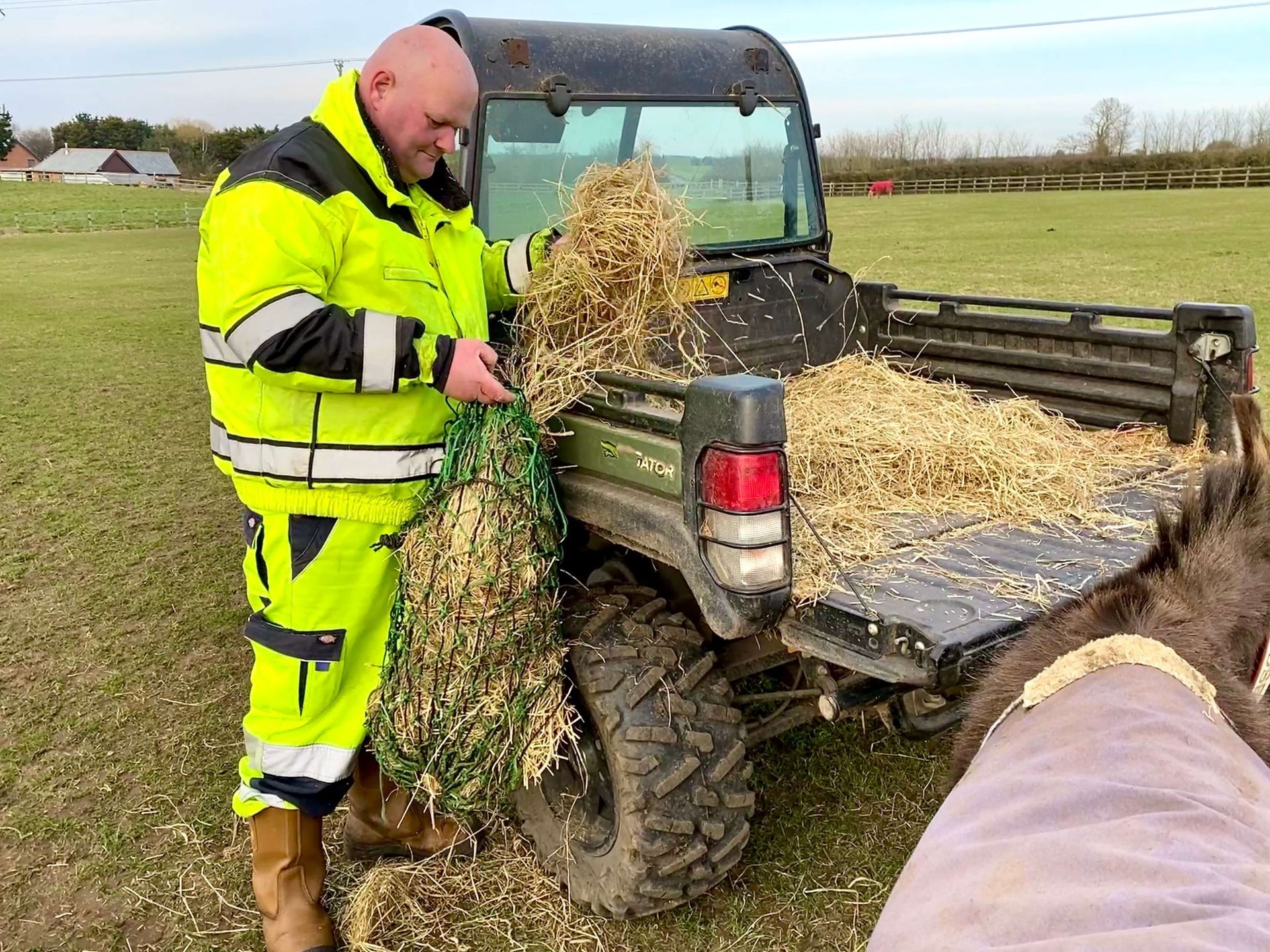 A member of staff at the Isle of Wight Donkey Sanctuary is preparing special feed for elderly donkeys, donkeys with no teeth or donkeys on specific medication.