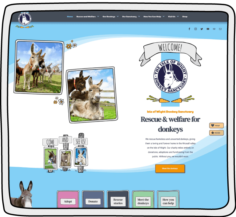 Image of the new website for the Isle of Wight Donkey Sanctuary, designed by MooksGoo