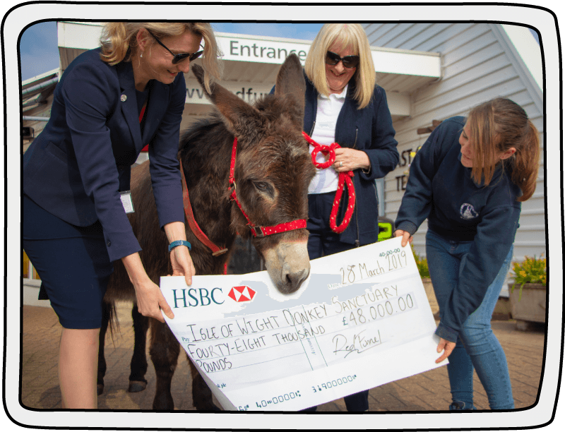 The staff at Red Funnel presenting an award to the Isle of Wight Donkey Sanctuary, where they were the Charity of the Year in 2018