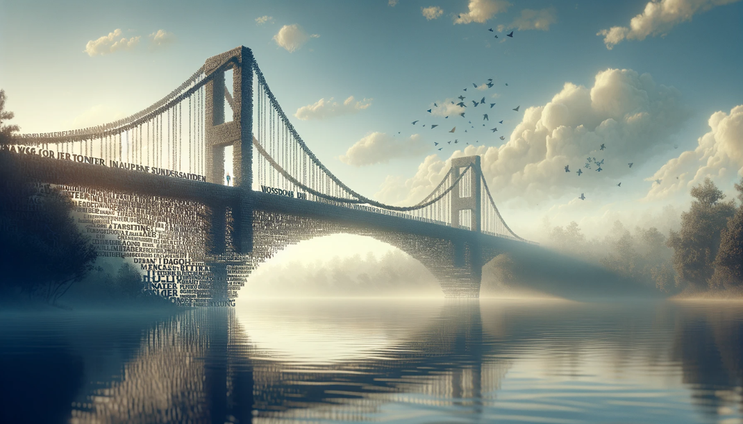 Lange hangbrug geheel opgebouwd uit woorden