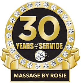 A logo for massage by rosie that says 30 years of service