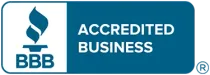 A blue sign that says accredited business on it