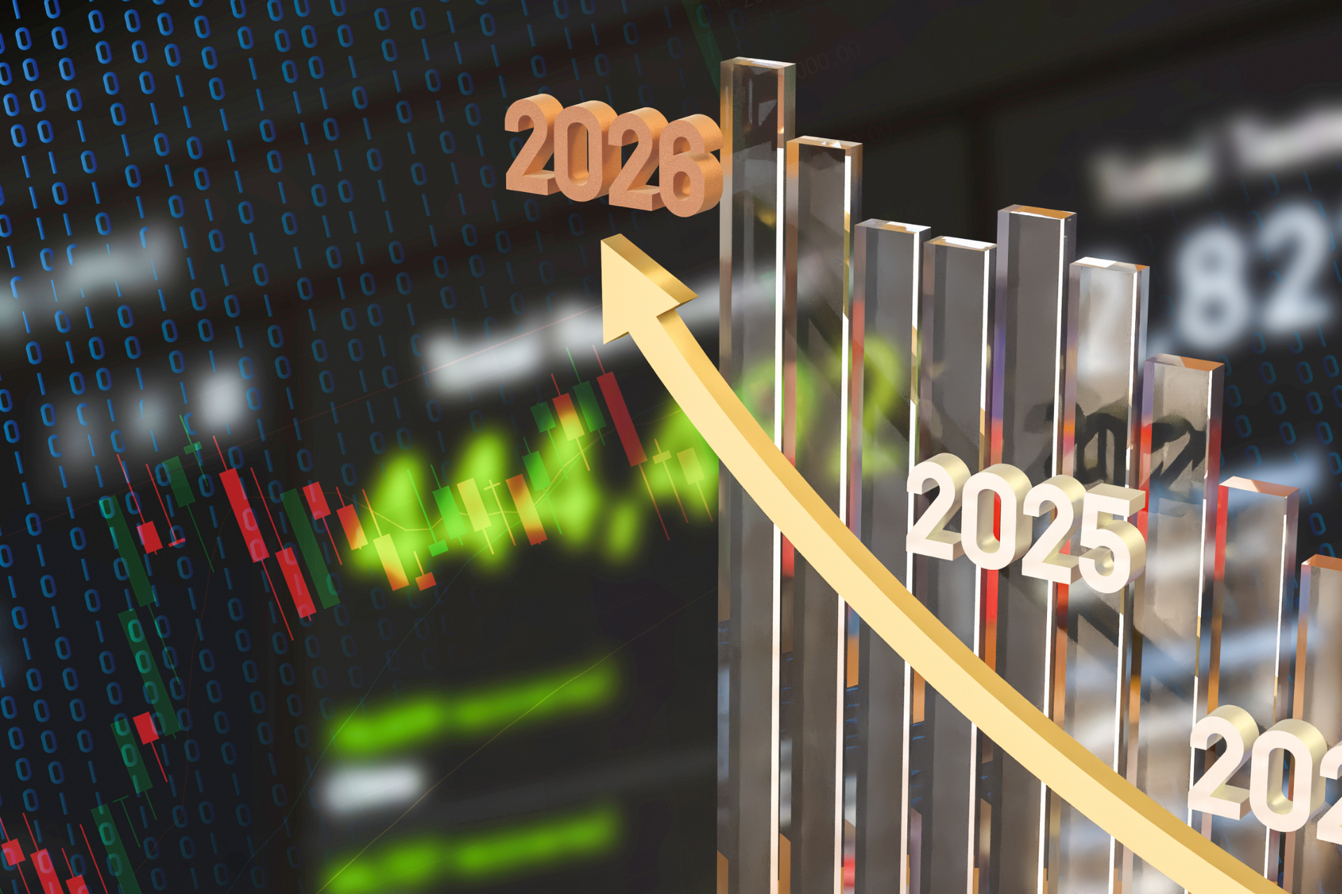 A man in a suit is standing in front of a screen with gears and icons on it.
