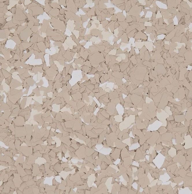 Tan and white epoxy flake floor coating.