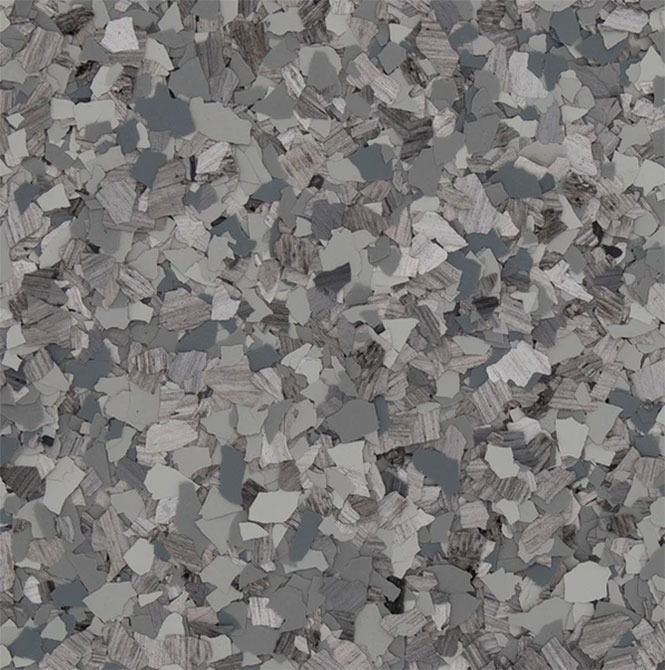 Gray and blue speckled floor coating.