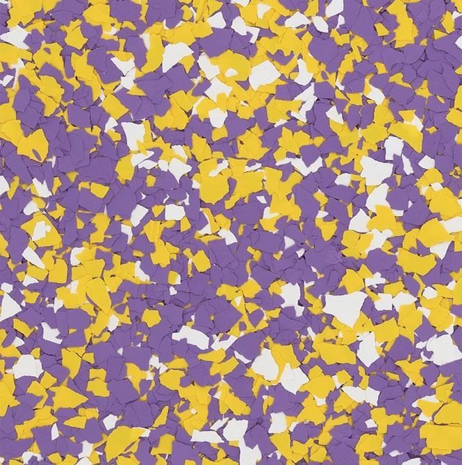 Purple, gold, and white speckled flooring.
