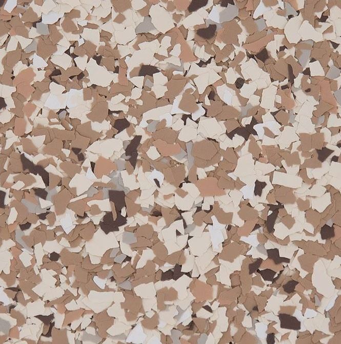 Brown, tan, and beige epoxy flake flooring pattern.