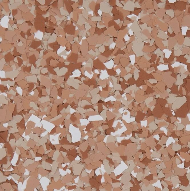 Floor covering with brown, tan, and white flecks.