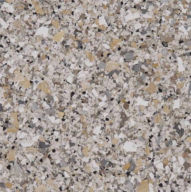 Speckled flooring pattern in beige, white, gray, and black.