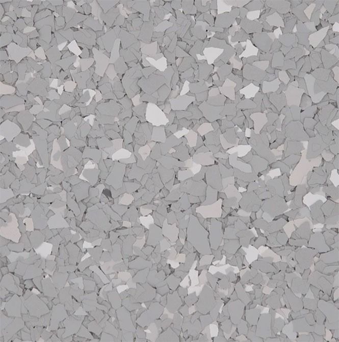 Gray and white speckled epoxy floor.