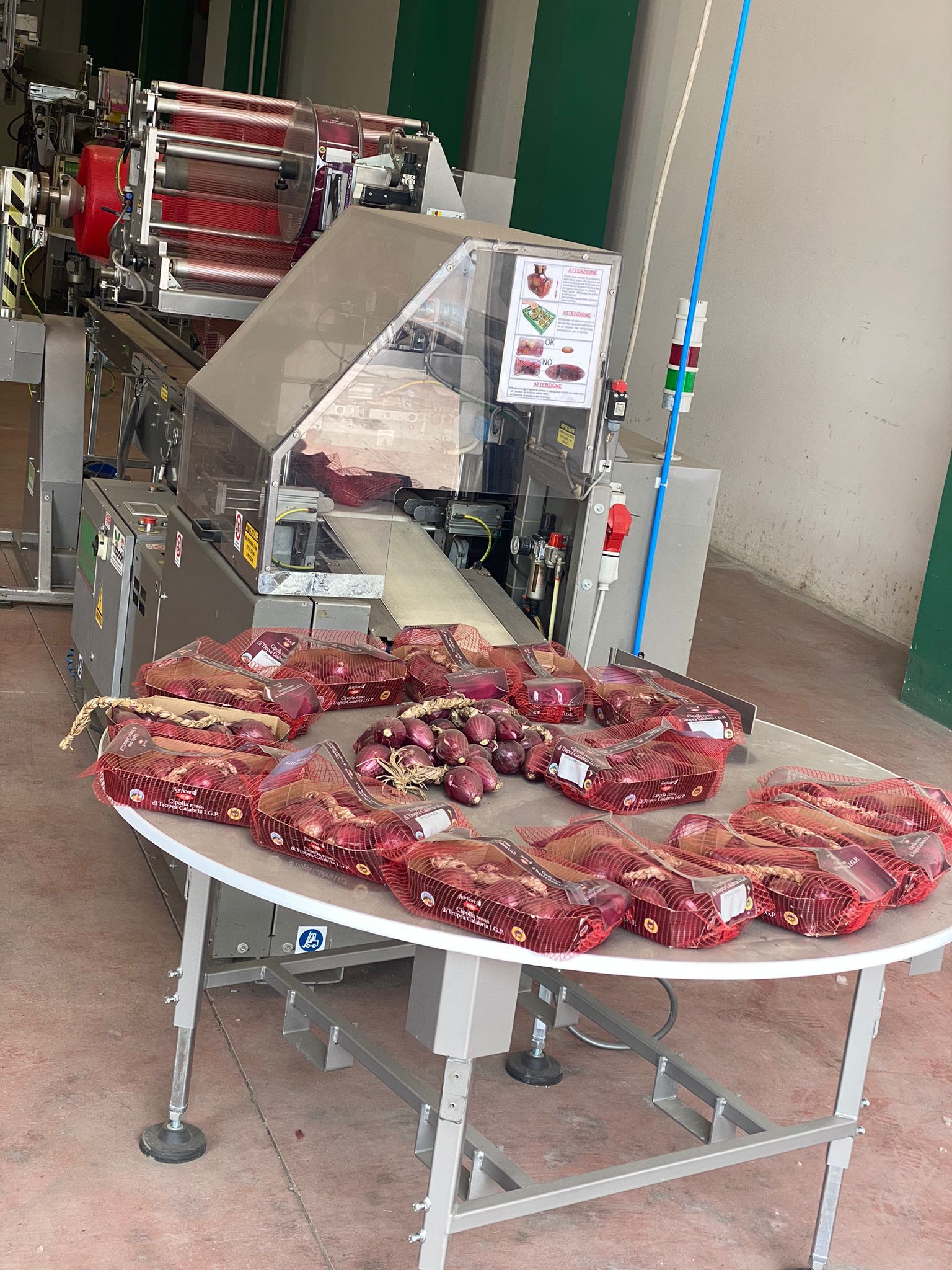 confezionamento di cipolle di Tropea per la distribuzione all'ingrosso