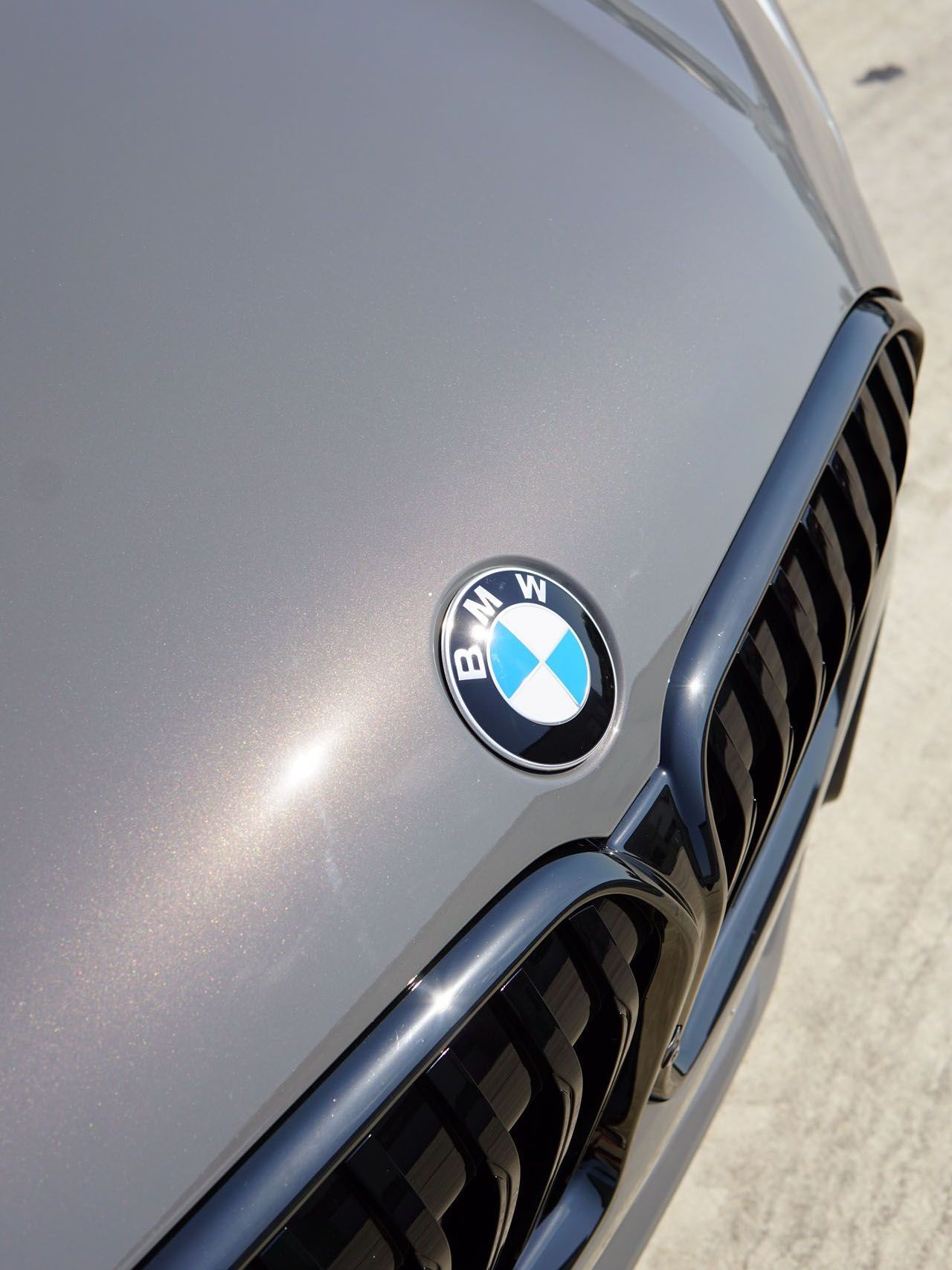 A close up of a bmw emblem on the hood of a car