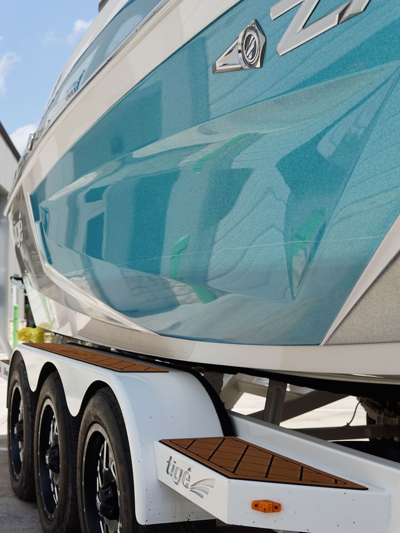 A boat on a trailer with the number 22 on it