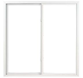 A white sliding glass door with a white frame on a white background.