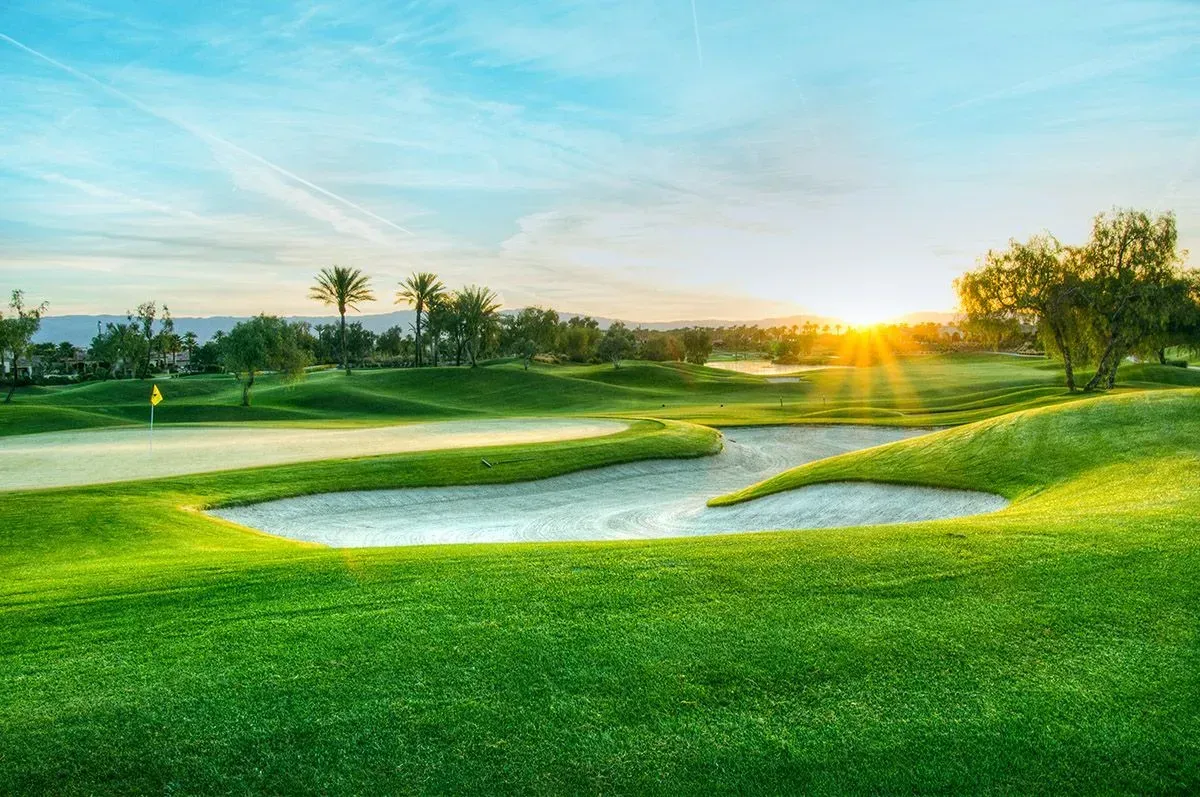 Golf course with sun rise