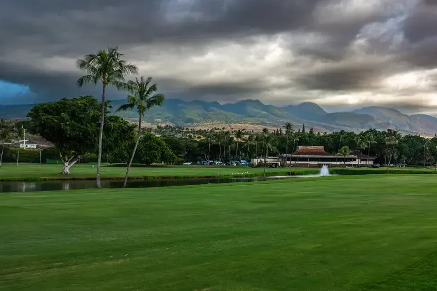 Golf course on a cloudy day