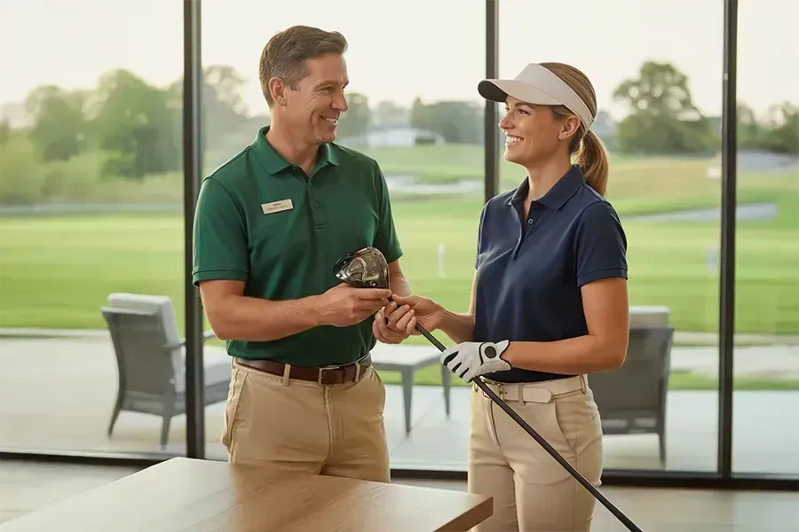 Golfers choosing clubs
