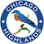 Chicago Heights logo featuring a blue bird perched on a branch, encircled by text in a blue ring.
