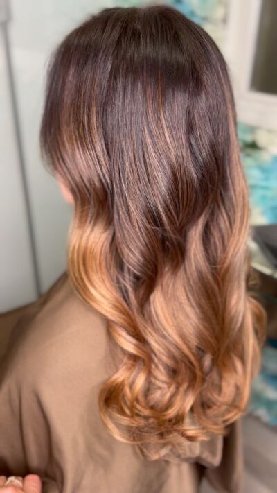 Brown and blonde ombre wavy hair style.