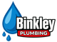 A logo for binkley plumbing with a blue drop of water.