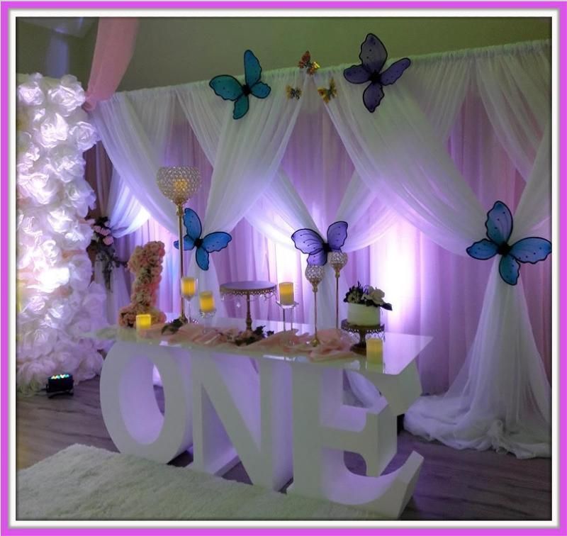 A table with a one sign in front of it