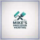 Logo: turquoise paint roller and brush crossed, "Mike's Precision Painting" text, white background.