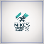 Logo: turquoise paint roller and brush crossed, "Mike's Precision Painting" text, white background.