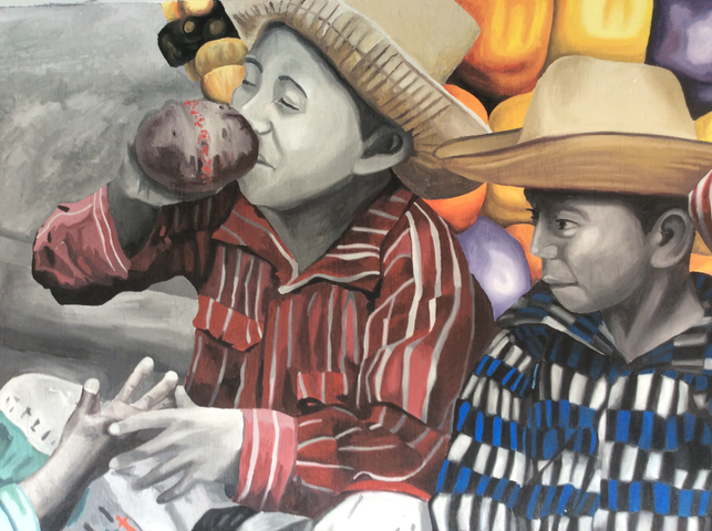 mayan kids drinking cacao mural