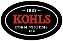 Logo for Kohls Foam Systems Inc., established in 1987. Red text on a black oval with white borders.