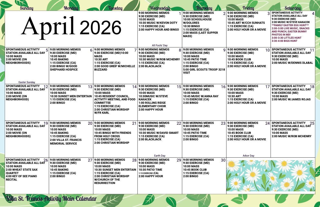 Main Activity Calendar