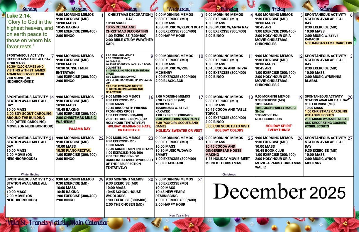 Main Activity Calendar