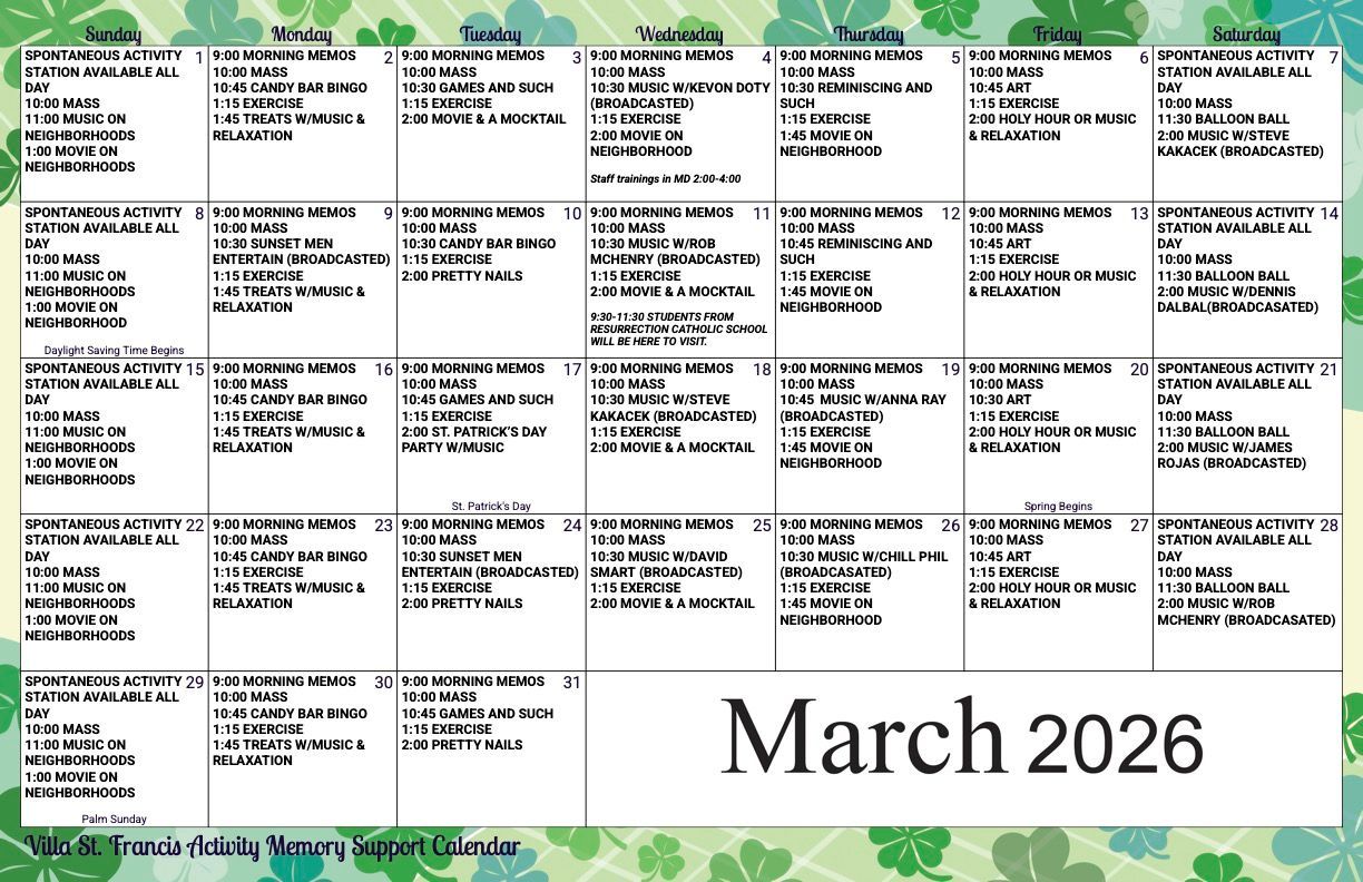 Memory Support Calendar