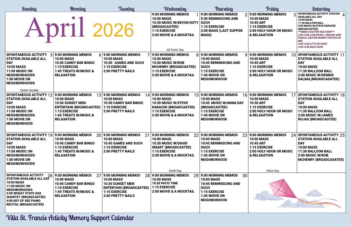 Memory Support Calendar