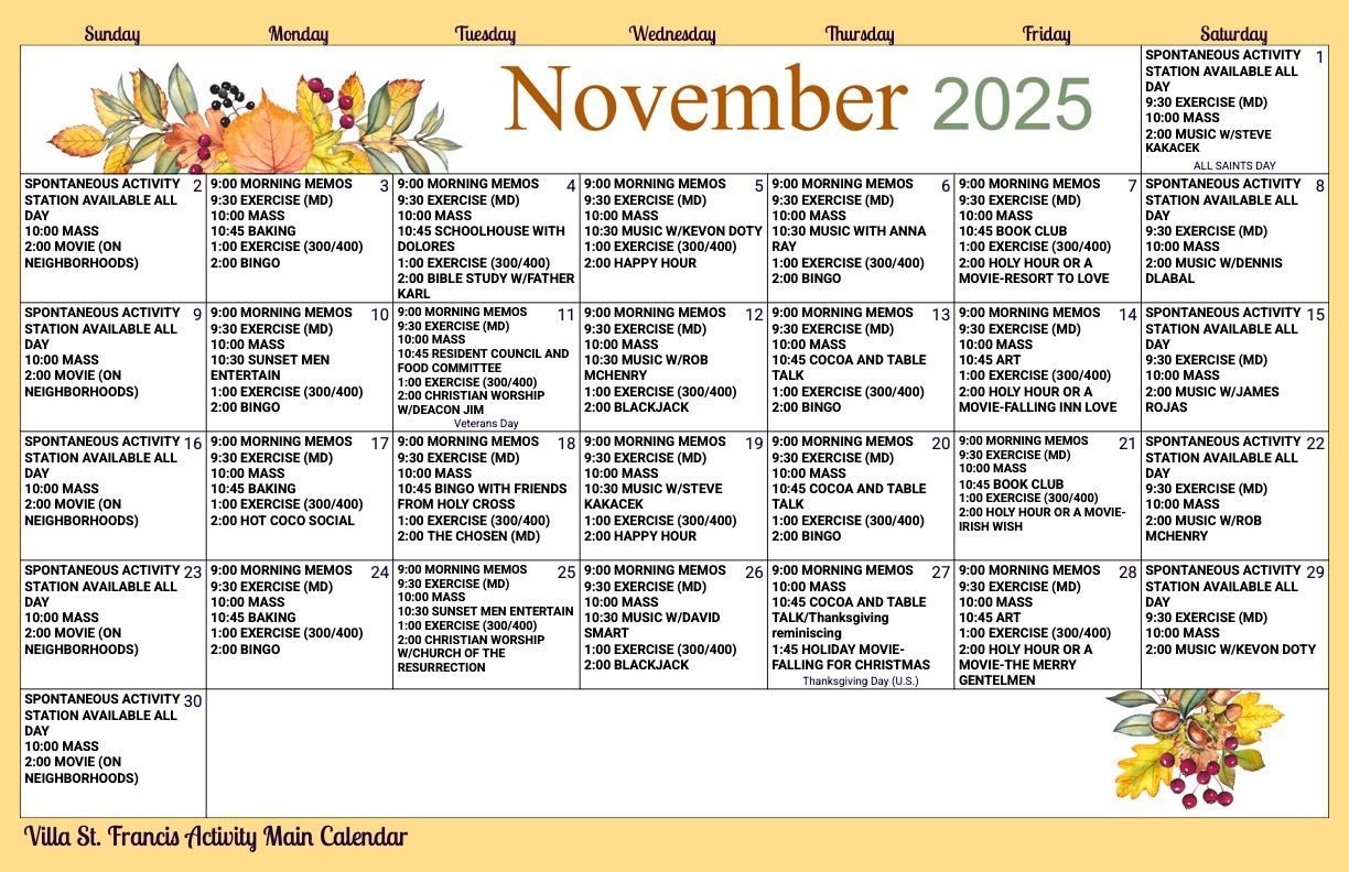 Main Activity Calendar