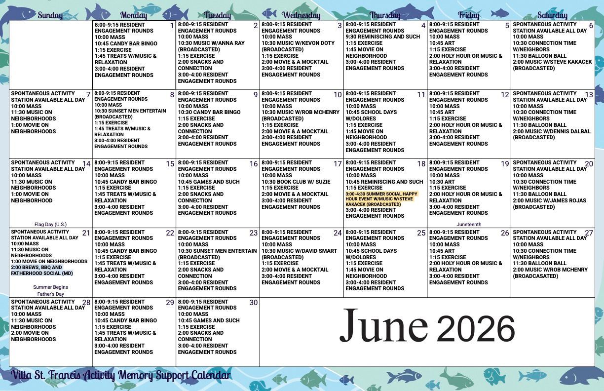 Memory Support Calendar