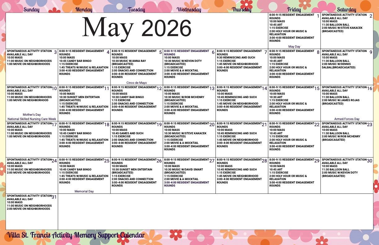 Memory Support Calendar
