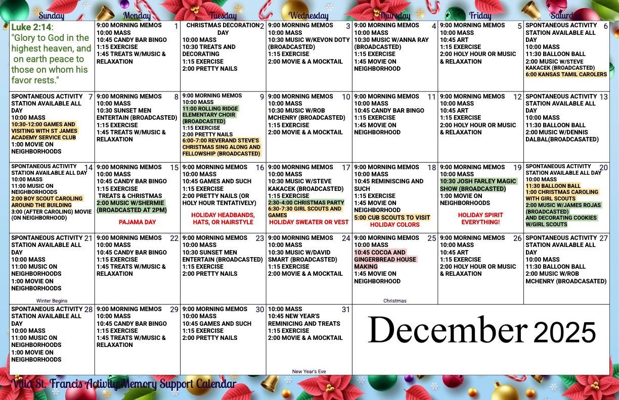 Memory Support Calendar