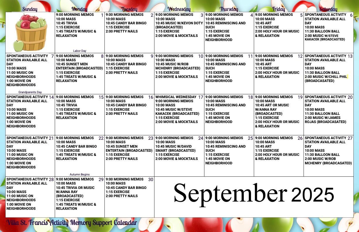 Memory Support Calendar