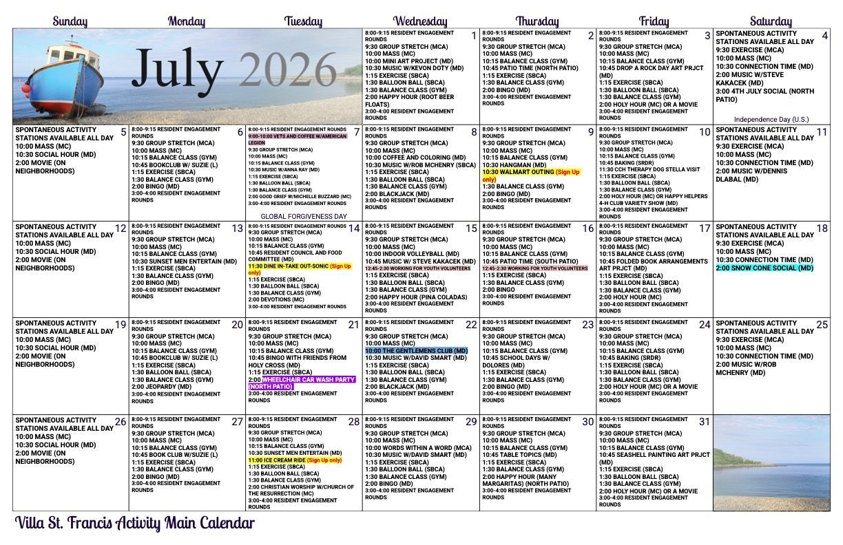 Main Activity Calendar
