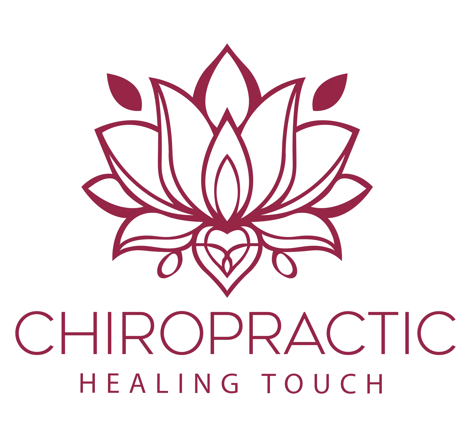 Lotus logo with “Chiropractic Healing Touch” in maroon on white background