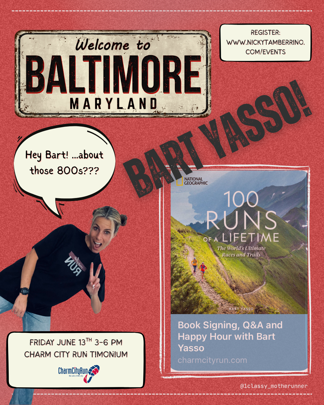 An advertisement for bart yasso 's book 100 runs of lifetime