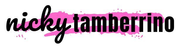 A pink and black logo for nicky tamberino