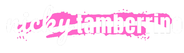 nick tamberrino logo with white text and pink brush design