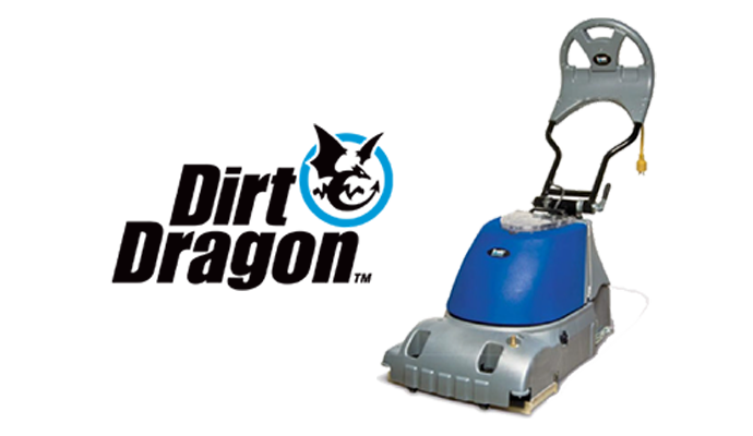 dirt dragon logo and a cleaning machine