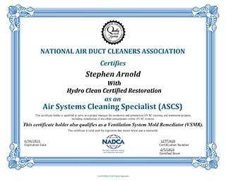 certification from national air duct cleaners association