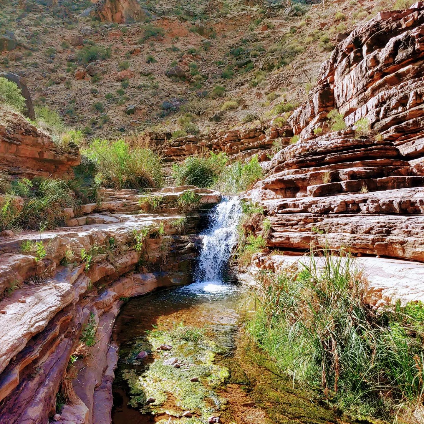 A small waterfall in the middle of a canyon